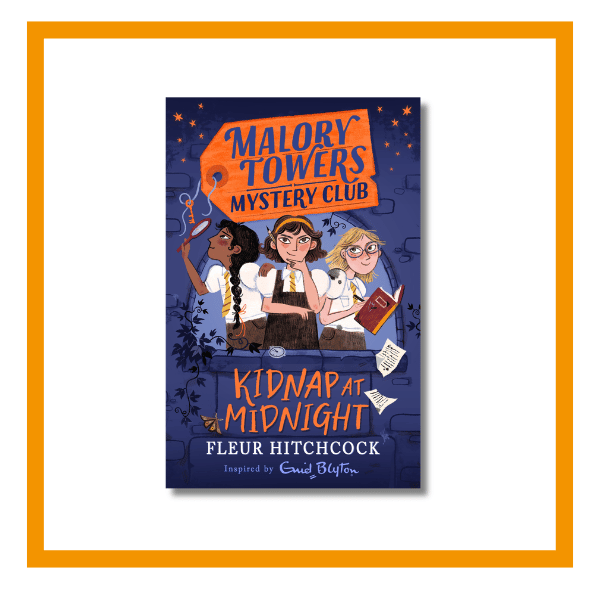 Malory Towers Mystery Club book cover on a white background with an orange border