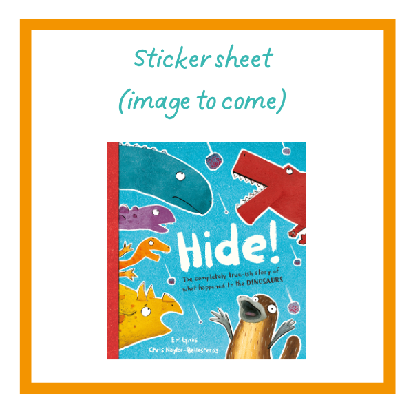 Hide! holding image on a white background with orange details