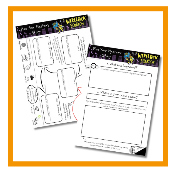 Werelock and scratch booklet story pack on a white background with orange details
