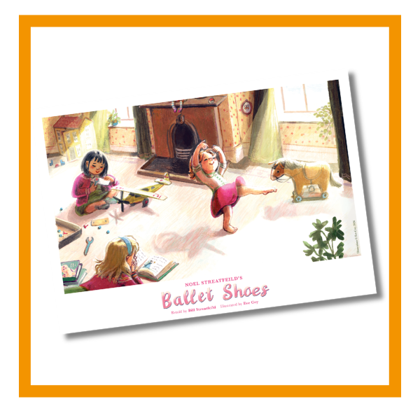Ballet shoes a4 print on a white background with orange details
