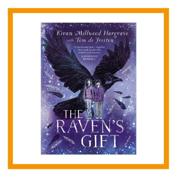 The Raven's Gift book cover on a white background with orange details