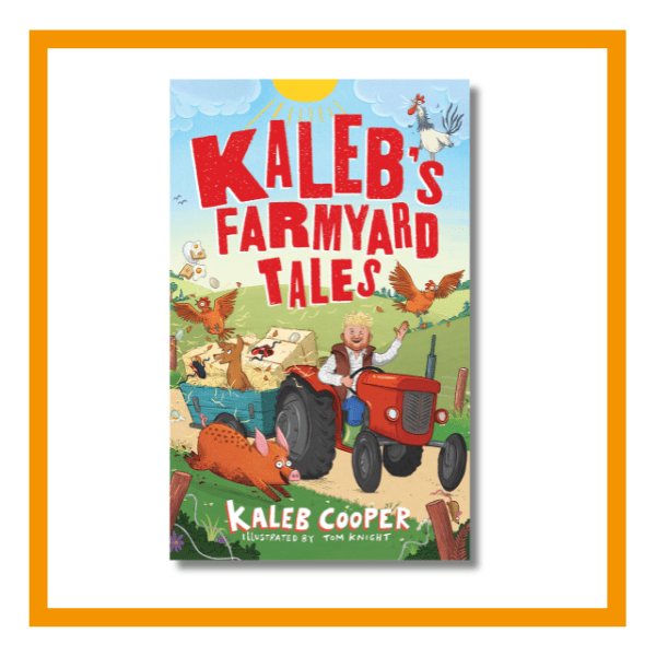 Kaleb's Farmyard Tale's book cover on a white background with orange details