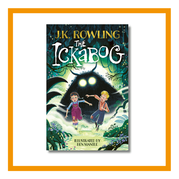The Ickabog cover on a white background with orange details